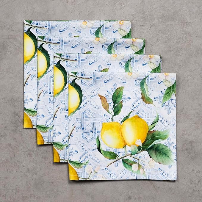 Maison d' Hermine Cloth Napkins Set of 4 100% Cotton Everyday Reusable Square Napkins Cloth Washable Dinner Party Wedding Restaurant Valentines Day Decorations Spring/Summer (Citrus, 20" x 20")