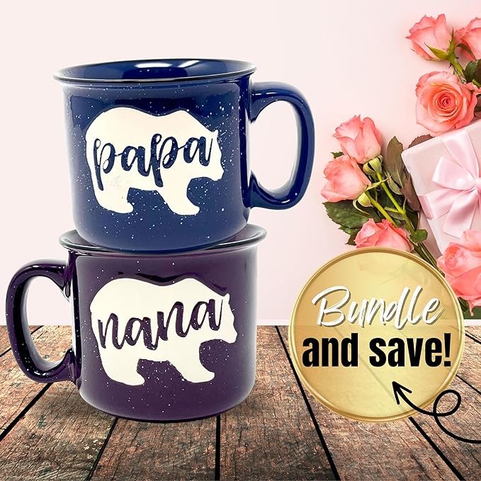 Nana and Papa Bear 15 oz Cute Coffee Mug for Grandma, Grandmother - Grandma Gifts, Mother's Day, Father's Day, Christmas, Birthday (Nana Bear Plum and Papa Bear Navy Blue Gift Set)