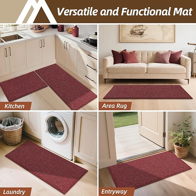 COSY HOMEER Kitchen Rugs and Mats 2PCS Non Slip Kitchen Mats for Floor Washable Stain Resistant Kitchen Runner Rug Sets Absorbent Kitchen Floor Mat 20"x32"+20"x48",Red
