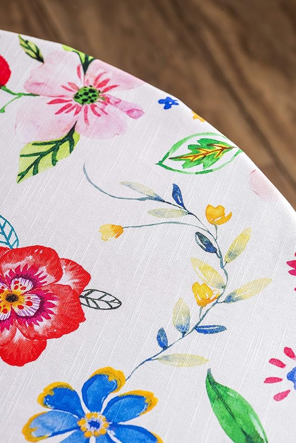 Maison d' Hermine Table Cloth Round Table 100% Cotton 63 Round Inches Tablecloth Reusable Decorative for Dining Room Farmhouse Home Valentines Day Decorations Spring Summer - Happy Florals - Sweety