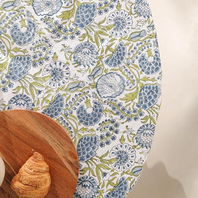 Hand Block Printed Table Cover - Exquisite Design, Premium Cotton Fabric, Perfect for Dining and Decor, Dining Table Linen(Moss Green,6 Seater 72 Inches Round)
