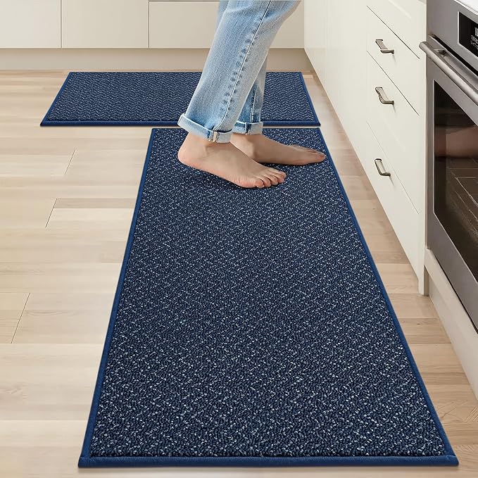COSY HOMEER Kitchen Rugs Non Slip Washable 24"x36"+24"x60" Absorbent Kitchen Mats for Floor Stain Resistant Kitchen Runner Rug Sets of 2 Kitchen Floor Mats for Sink,Navy Blue