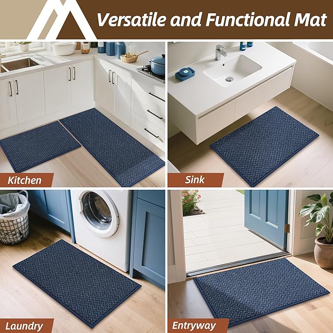 COSY HOMEER Kitchen Rugs 20"x32" Non-Slip Kitchen Mats for Floor Absorbent Stain Resistant Kitchen Floor Mat Machine Washable Rugs for Kitchen,Hallway,Sink,Navy Blue