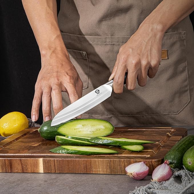 WILDMOK Knife Set, 7 Piece Kitchen Knife Block Set with Block Wooden, German Stainless Steel Sharp Chef Knife Set with Sharpener