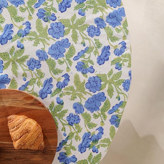 Hand Block Printed Table Cover - Exquisite Design, Premium Cotton Fabric, Perfect for Dining and Decor, Dining Table Linen (Dusky Leaf Whisper, 6 Seater 72 Inches Round)