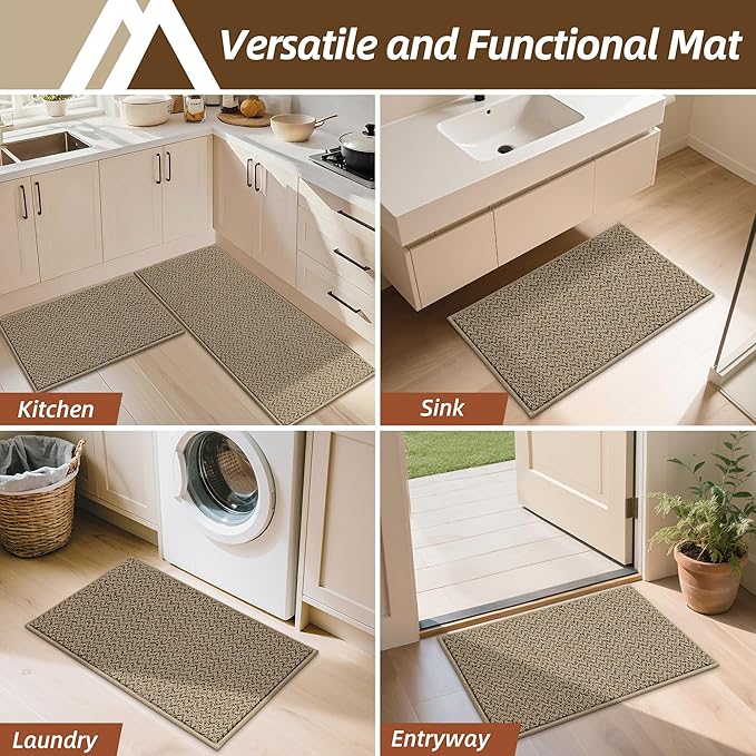 COSY HOMEER Kitchen Rugs 20"x32" Non-Slip Kitchen Mats for Floor Absorbent Stain Resistant Kitchen Floor Mat Machine Washable Rugs for Kitchen,Hallway,Sink,Taupe