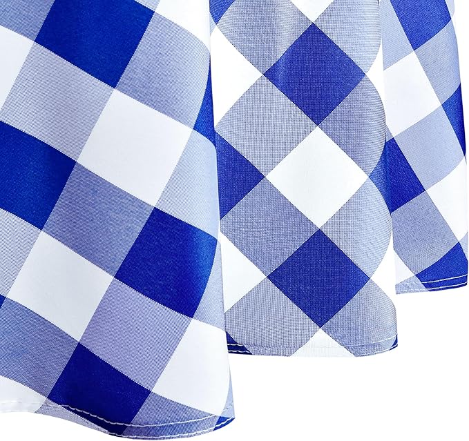 Hiasan Checkered Round Tablecloth 45 Inch - Waterproof Stain and Wrinkle Resistant Washable Fabric Table Cloth for Dining Room Party Outdoor Picnic, Royal Blue and White