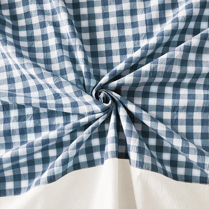 MONDAY MOOSE Gingham Checkered Farmhouse Rustic Picnic Style Decoration Rectangle Natural Stonewashed Cotton Tablecloth for Kitchen, Dining Room, Restaurant (55x70 inch, Blue/White)