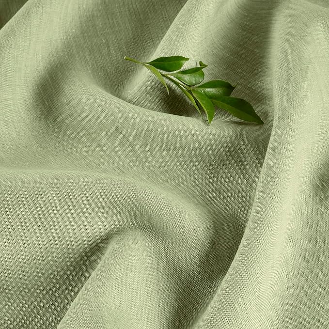 Solino Home Linen Tablecloth 60 x 132 Inch - 100% Pure Linen Chambray Olive Table Cloth for Rectangular Tables - Athena, Machine Washable Cloth Tablecloth for Spring, St Patricks Day
