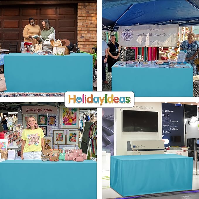 HolidayIdeas Fitted Tablecloths for 4 Foot Rectangle Table, Wrinkle Resistant Washable Table Cover 24x48 Inch for Vendor Booth Display, Banquet, Trade Show, Teal, 4 Pcs