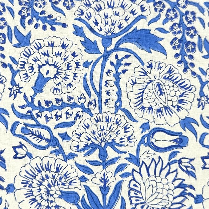 ATOSII Indigo Bloom 100% Cotton Rectangle Summer Tablecloth, Handblock Floral Print Linen Table Cloth for Kitchen Dining I Parties, Weddings, Outdoors, 60 X 108 Inches I 8 Seater