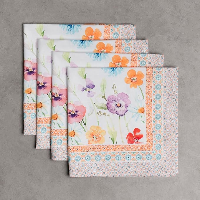 Maison d' Hermine Cloth Napkins Set of 4 100% Cotton Everyday Reusable Square Napkins Cloth Washable Dinner Party Wedding Restaurant Valentines Day Decorations Spring/Summer(Summer Whisper, 20" x 20")