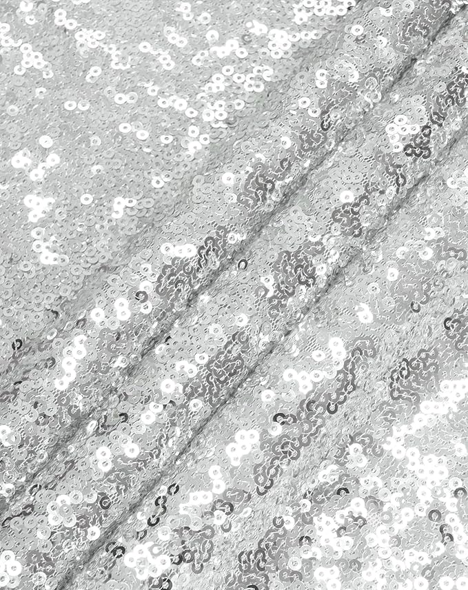 Eternal Beauty Silver Tablecloth, 50x80 Inch Sequin Rectangle Glitter Table Cover for Cake Dessert Exhibition Party Birthday Events