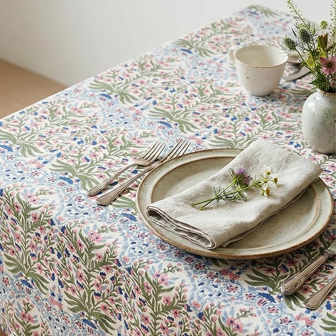 ATOSII Cotton Tablecloth Nargis Light Blue 60" X 90" Inches