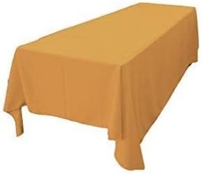 LA Linen Polyester Poplin Washable Rectangular Tablecloth, Stain and Wrinkle Resistant Table Cover 90x132, Fabric Table Cloth for Dinning, Kitchen, Party, Holiday 90 by 132-Inch, Gold