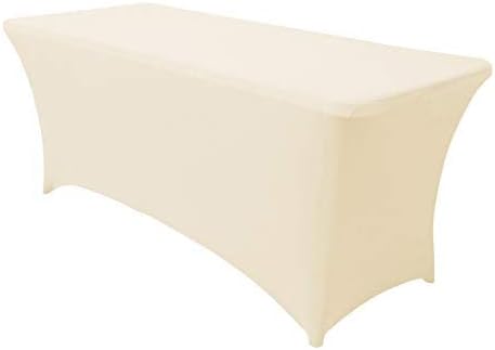 Obstal Stretch Spandex Table Cover for Standard Folding Tables - Universal Rectangular Fitted Tablecloth Protector for Wedding, Banquet and Party (Cream, 4 Ft)