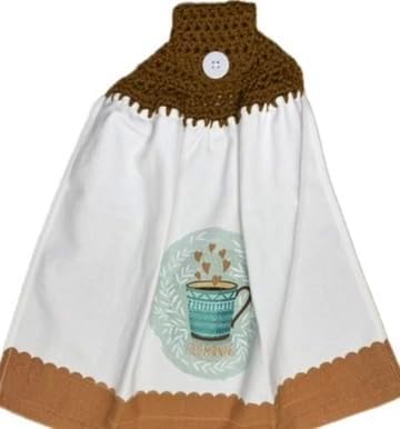 Handmade Crochet Top Kitchen Towel, Made from 100% Cotton with a Soft Terry Cloth Backing, Perfect for use in The Kitchen, Bathroom, or Laundry Room. (Good Morning)