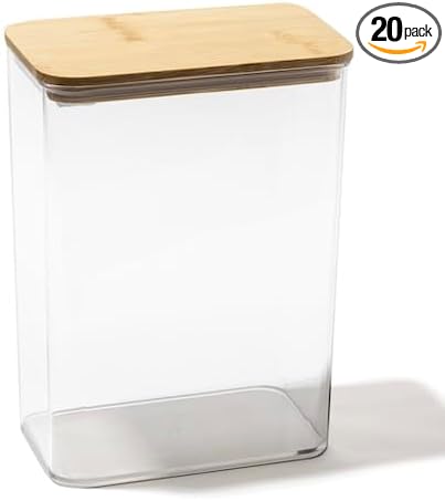 BINO | Food Storage Containers with Bamboo Lids, 3.8 Qt/3.6 Liter - 20 Pack | THE SNAP+ COLLECTION | Airtight Food Storage Containers with Lids Pantry Organization BPA-Free Containers for Organizing