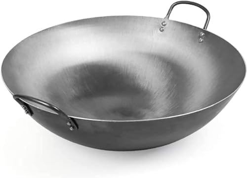 Heavy Carbon Steel Wok - Hand-Hammered Round Bottom Stir-Fry Pan, 50cm