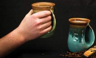 Clay in Motion Hand Warmer Coffee Mug – Handmade Coffee Mug With Comfortable Handle Contoured Pocket Hand Warming Ceramic Coffee Mug – Proudly Made in USA – Right Handed – 14 Oz - Mystic Waters