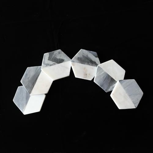 Set of 4 Handmade Natural Marble Hexagon Coasters Set – Stone Drink Coasters for Coffee Table Decor, Wine & Bar Coasters, Serveware, Housewarming Gift, Wedding Gift & Home Styling