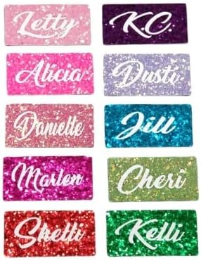 Glitter Name tag PIN or Magnet Work Badge Gloss Sealed Sparkle Personalized Custom Bling 1x3 or 1.5x3 Gift Nurse Job (Red)