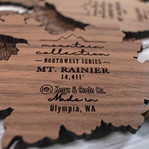 Pacific Northwest Wooden Coasters | Mt. Rainier, Mt. Hood, Mt. Baker, Mt. Bachelor and Mt. St. Helens | Coasters Made Using Real Walnut Wood in the USA [coasters]