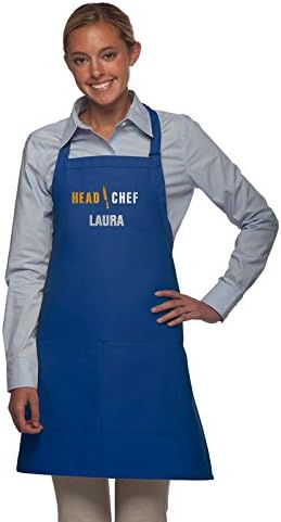 Personalized Adult Apron for Dad, Men Women Embroidered Head Chef Design Customizable 2 Pocket Apron