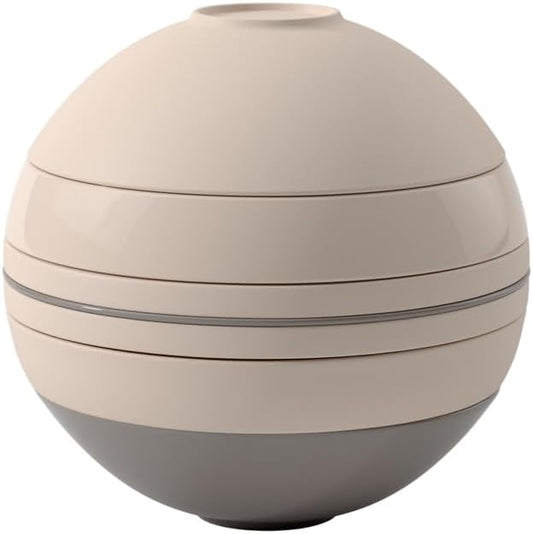 Villeroy & Boch Iconic Collection La Boule, 7-Piece Dinnerware Set for 2, Premium Porcelain, Made in Germany, Dishwasher Safe, 9.5 x 9 in, Pure Beige