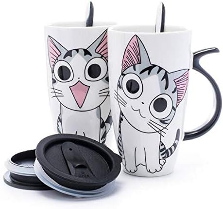 Cute Cat Ceramics Coffee Mug with Lid Large Capacity 600ml Animal Mugs Creative Drinkware Coffee Tea Cups Novelty Gifts Milk Cup(B)