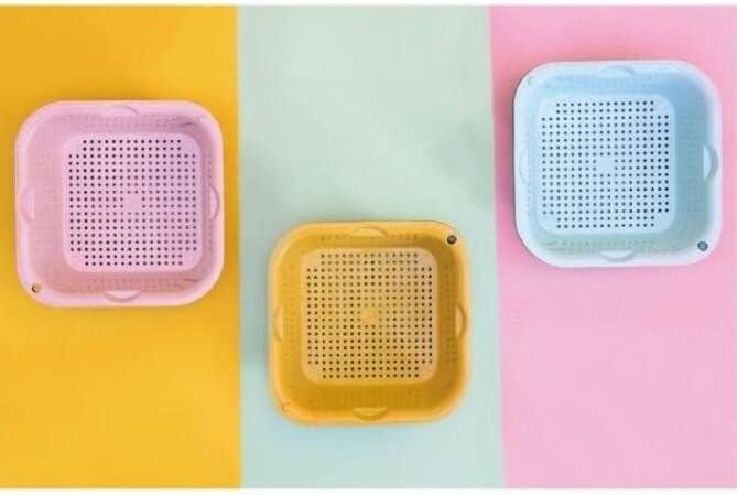 JSEIAJB 3-Piece Square Cauliflower Basket, Layer Vegetable Washing Basket, Vegetable Washing Basket