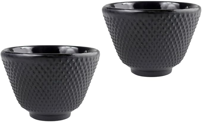 Angoily 2pcs Japanese Tea Cup Black Cups Japanese Cast Iron Tea Set Chinese Retro Kung Fu Teacup Handcraft Mugs Set for Households, Offices