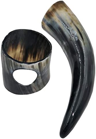 Real Drinking Horn Mug with Stand Cups Ale Beer Wine Goblet Chalice Tankard Beaker Vessels(Withhornstand,300ml-350ml)