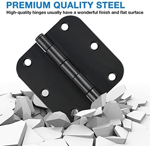 TDCHINGES 36 Pack Rounded Matte Black Door Hinges 3.5 Inch 5/8" Radius Interior 3 1/2 Inch Door Hinge Flat Iron Bifold Easy Installation Hinges for Doors 3 ½" Hardware Controls