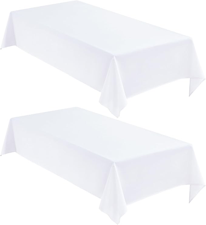Faux Linen Tablecloths for Rectangle Tables, 2 Pack Burlap Textured Table Cloths Washable Farmhouse Table Cover Water Resistant for Dining, Wedding, Outdoor(White, 52"×70")