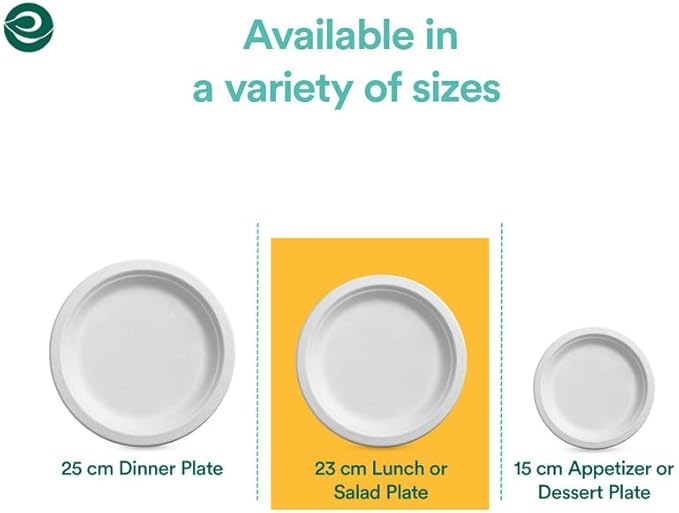 ECO SOUL Compostable 9 Inch(200-Pack) Biodegradable Heavy-Duty Disposable Eco-Friendly Paper Plates for Dinner & Parties, Wedding, Event(White)