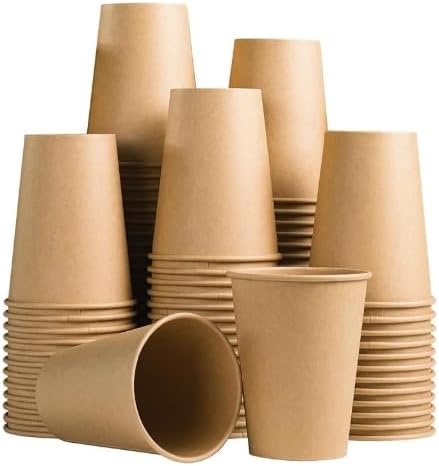 100 Pack 12 oz Disposable Kraft Paper Cups, Eco-Friendly Brown Hot Coffee Cups for Tea, Chocolate, and Drinks, Recyclable Paper Cups for Office, Cafes, Parties, and Events