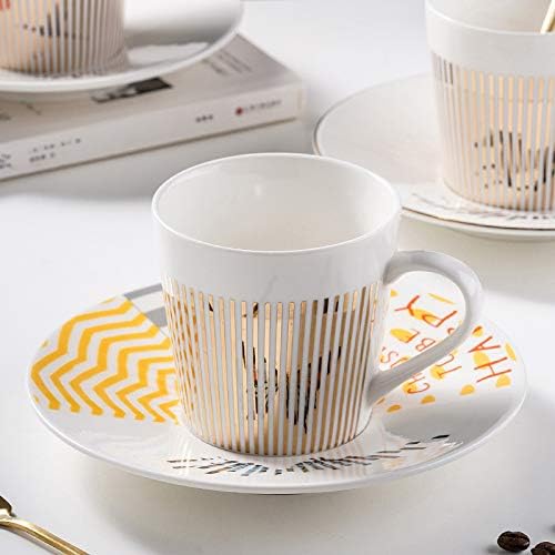Mirror Reflection Coffee Cup Plate Luxury Afternoon Tea Set Ceramic Running Horse/Deer/Hummingbird Mug(B-Gold,225ML)