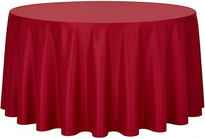 sancua Round Tablecloth - 108 Inch - Water Resistant Spill Proof Washable Polyester Table Cloth Decorative Fabric Table Cover for Dining Tables, Buffet Parties and Camping, Red