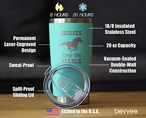 Bevvee Horses Keep Me Stable - Insulated Coffee Tumbler Cup with Sliding Lid - Stainless Steel Insulated Mug - Horse Themed Coffee Gifts - Teal