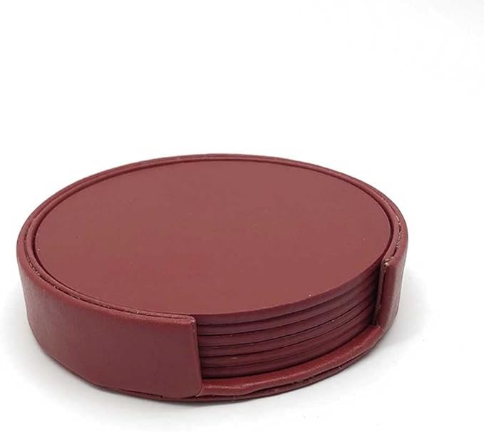 6PCS Leather Marble Coaster Drink Coaster Coaster Easy to Clean Placemat Round Tea Mat Table Mat Rack(Gray)