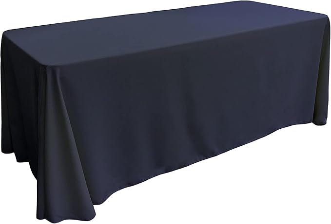 LA Linen Polyester Poplin Washable Rectangular Tablecloth, Stain and Wrinkle Resistant Table Cover 90x156, Fabric Table Cloth for Dinning, Kitchen, Party Navy Blue 90 in x 156 in