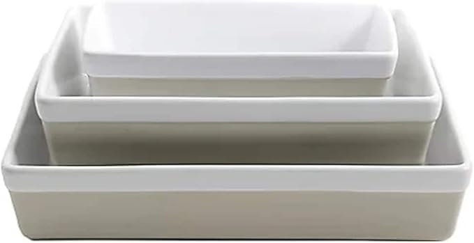 MARTHA STEWART 3-Piece Oven to Table Stoneware Bakeware Set – Baking Dish & Casserole Set – Grey – Durable Oven-Safe Bakeware for Baking and Serving