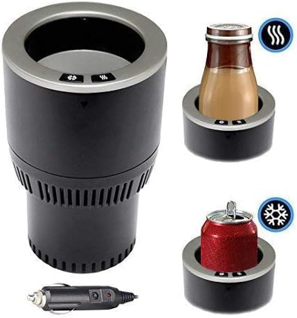 2-in-1 Car Cup Cooler Warmer Smart Temperature Control Travel Coffee Car Cup Holder， Smart Car Tumbler Holder Suitable for Coffee, Baby Bottles, Water, Tea, Drinks(Black and Silver)