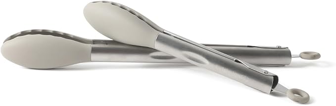 Calphalon Edge 2 Piece Stainless Steel Kitchen Tongs Set W/Silicone Heads - Taupe