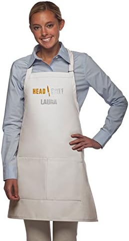Personalized Adult Apron for Dad, Men Women Embroidered Head Chef Design Customizable 2 Pocket Apron