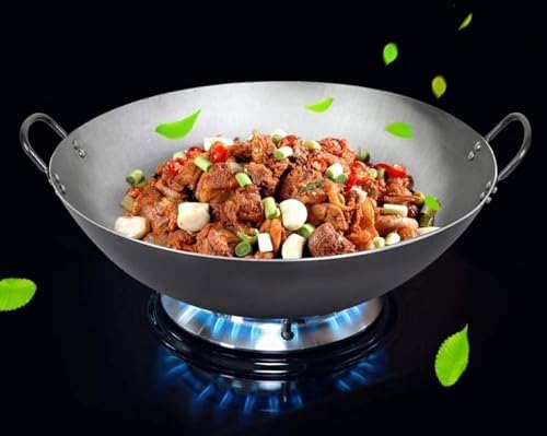 Heavy Carbon Steel Wok - Hand-Hammered Round Bottom Stir-Fry Pan, 50cm