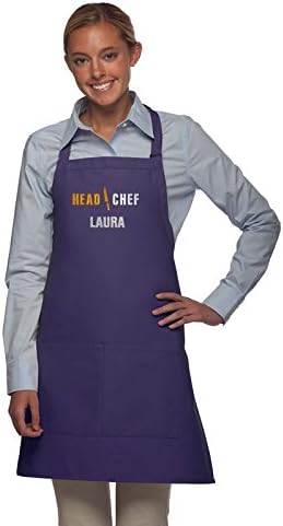 Personalized Adult Apron for Dad, Men Women Embroidered Head Chef Design Customizable 2 Pocket Apron