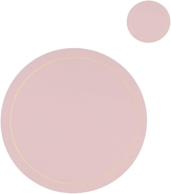Luxury Round Faux Leather PU Placemat and Coaster for Easter Thanksgiving Year Party Home Decor Table Mat(GR Pink)