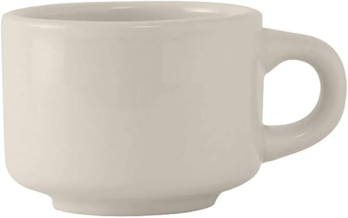Tuxton China TRE-023 Cup, 7 oz., 3-1/4" Diameter x 2-1/2"H, Stackable, Microwave and Dishwasher Safe, Oven Proof, Fully Vitrified, Ceramic, Reno/Nevada, American White/Eggshell, Pack of 36